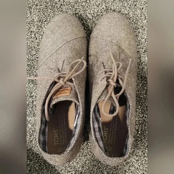 Toms Desert Herringbone Lace Up Wedge Ankle Oxford Bootie Brown Wool Upper Sz 11 - Picture 8 of 10
